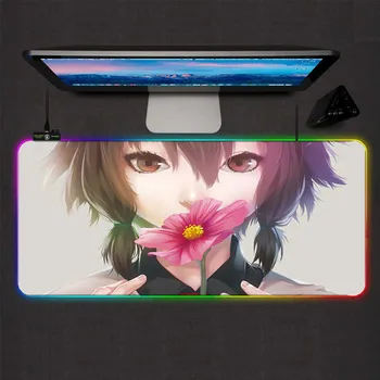 

ZSUXTC Animation Mouse Pad RGB Cute Girl with Flower LED Backlight Large Computer for Desktop Keyboard and Mouse Pad 300x800cm