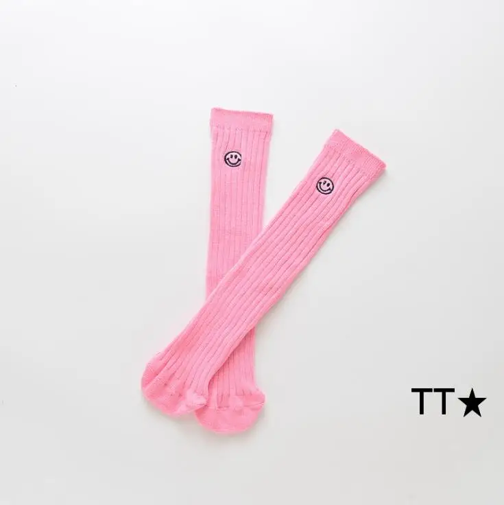 10 пар/лот, чулки ярких цветов с изображением котят и улыбки для девочек, гольфы до бедра для девочек, носки до середины голени, 35 см, 10 цветов, для детей 3-10 лет, TZ05 - Цвет: smile pink