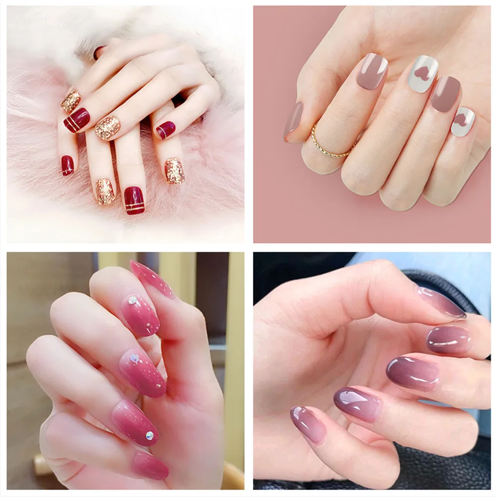 

Reusable False Nail Tips Mix Color 24 Pcs/Box Artificial Fake Nails Heart-shaped Acrylic Press On Nails With Glue
