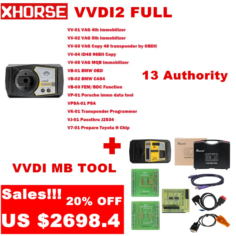 

Sale!!! 13 Authority Full Version Original Xhorse VVDI2 Key Programmer V6.6.6 PLUS Xhorse V5.0.3 VVDI MB BGA TooL