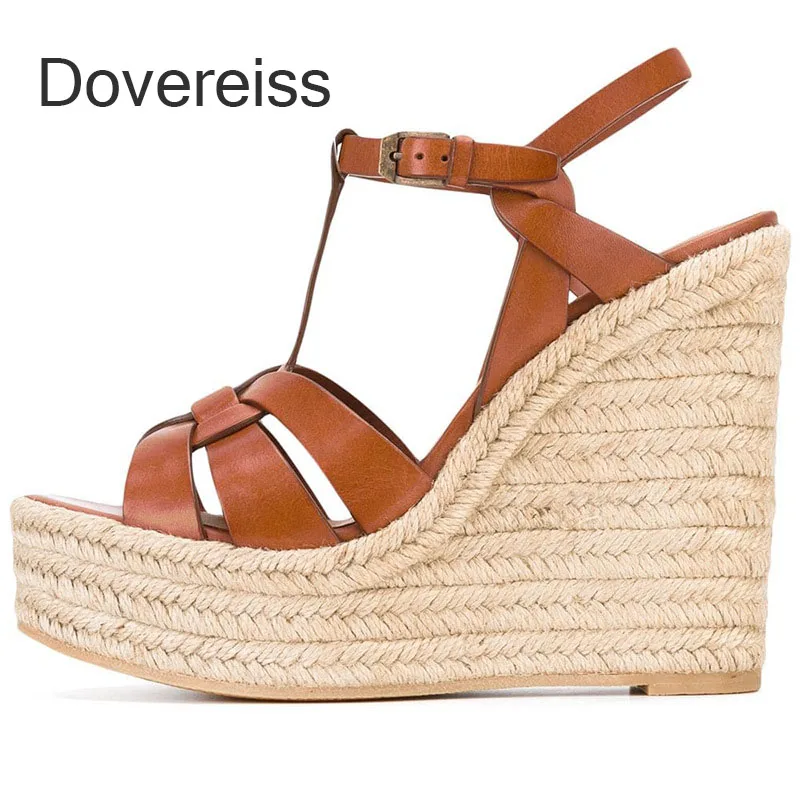 

Dovereiss 2023 New Fashion Women Shoes Summer Consice White Brown Wedges Elegant Narrow Band Platform Sandals Big Size 44 45 46