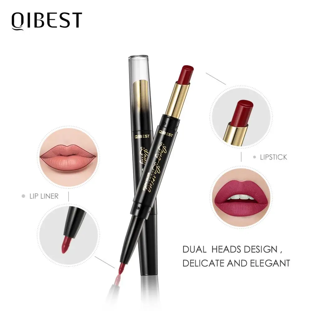 QIBEST 2 In 1 Matte Lipstick Lip Liner Nude Lipliner Makeup Waterproof Lipstick Pen Long Lasting Lip Pencil Makeup Lips Cosmetic 5