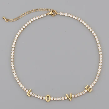 Micro Pave Cubic Zircon Tennis Chain Love Necklaces for Women Crystal Gold Chokers Necklaces Women Jewelry