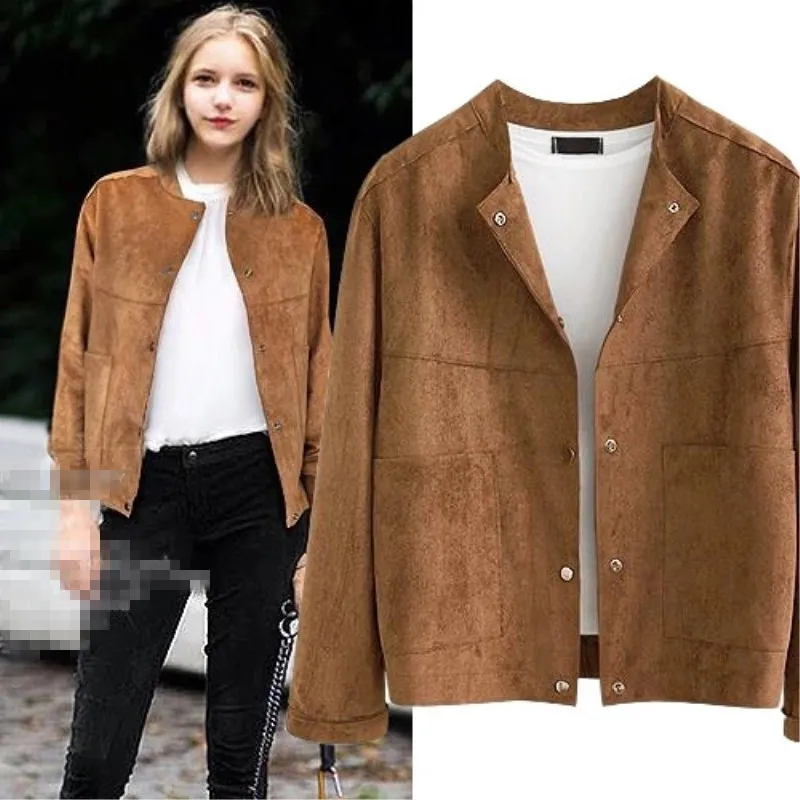 

Ozhouzhan Large Size Dress Large GIRL'S Suede Cropped Jacket Loose-Fit Hot Selling Crew Neck Versatile Tops K329