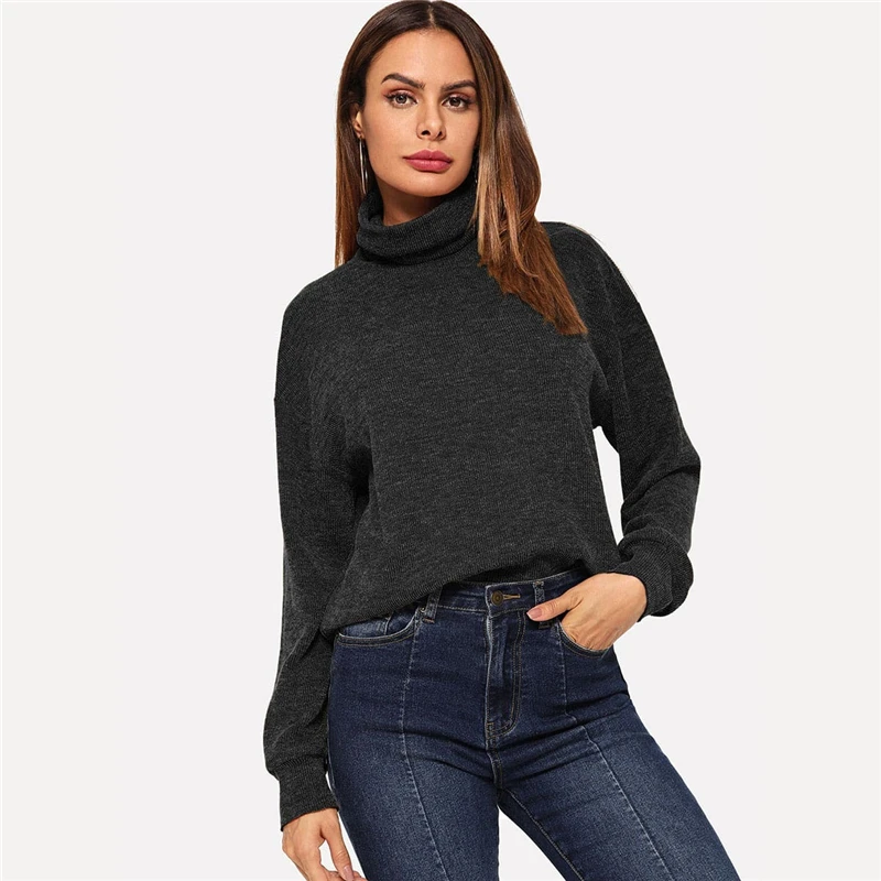 COLROVIE однотонный пуловер с высоким горлом, пуловер с длинным рукавом и высоким горлом, топы, осень, уличная одежда, Женские базовые толстовки