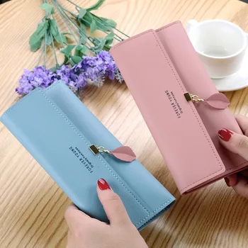 

2019New Multi-Function Korean Version of the Simple Leaf Pendant Long forever youngTri-Fold Wallet Wallet