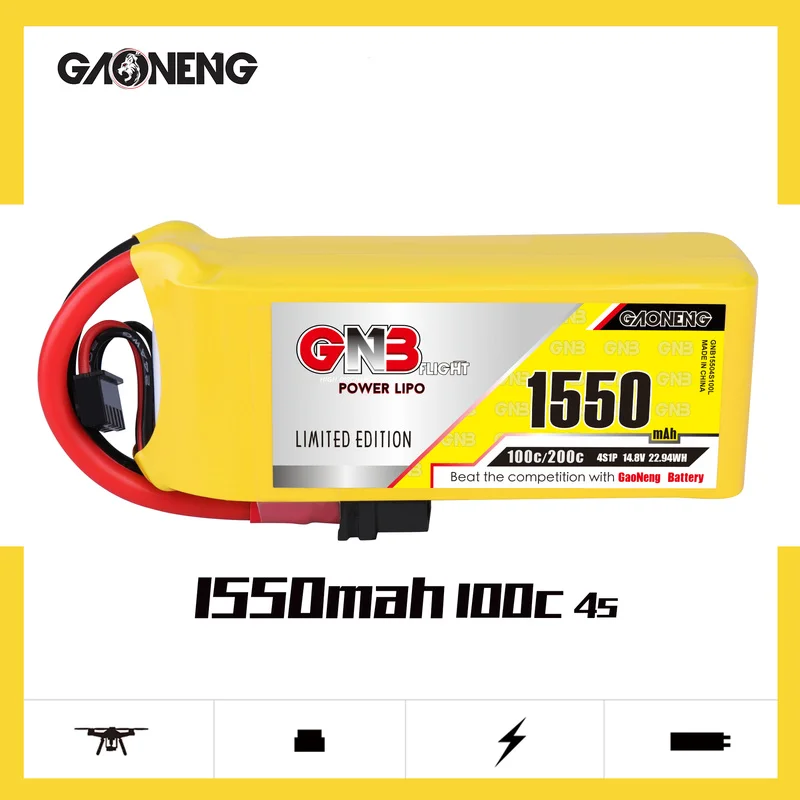 

Gaoneng GNB Limited Version 14.8V 1550mAh 100C/200C 4S XT60 Plug Lipo Battery for Emax HAWK 5 RC Drone FPV Racing