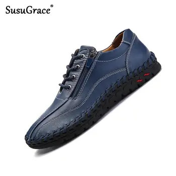 

Susugrace plus size 38-50 Genuine leather Sneaker casual shoes for men autumn black flats handmade drive shoes zapatos de hombre
