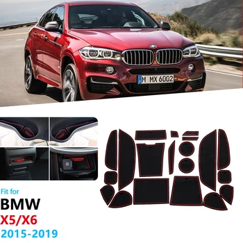 

Anti-Slip Rubber Gate Slot Cup Mat For BMW X5 F15 2014~2018 X6 F16 2015~2019 X5M X6M M Power Accessories Car Stickers 2016 2017