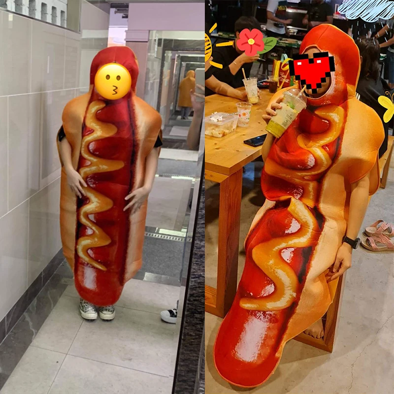 Cosplay Costume Men Festival Costume Set Men's Funny 3D Print Sausage Jumpsuit Food Hot Dog Costumes Kids Halloween Costume Adult Festival Family Matching Fancy Dress