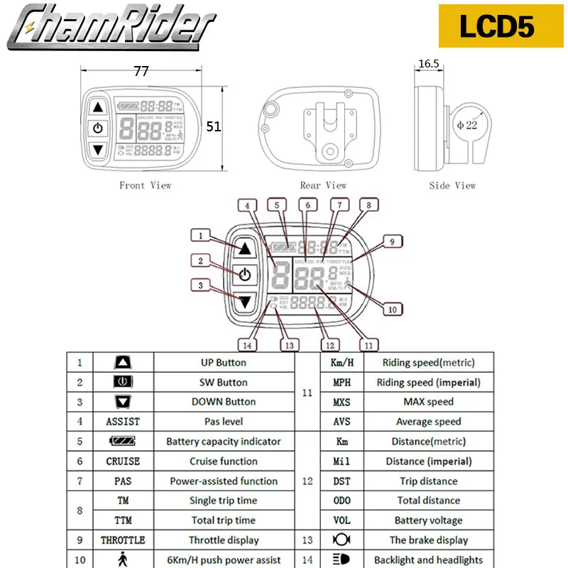 Electric Bike Display Electric Bicycle Display KT LCD Meter LCD3 LCD8HU LCD5 For KT Intelligent Controller 24V 36V 48V Ebike Panel Julet Waterproof