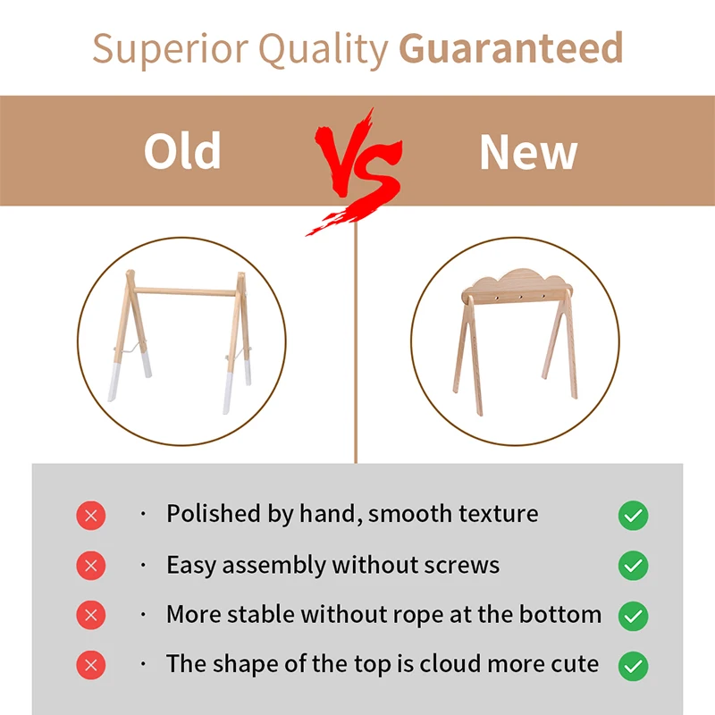 Baby Wooden Teether Gym Play Toys Cotton Leaves Mat Natural Wooden Rodent Stroller Chain Hanging Baby Toy Mobile Bed Holder Gift