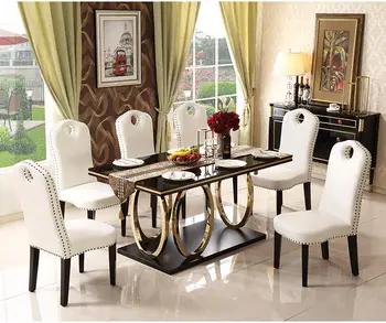 

stainless steel Dining Room Set minimalist modern wooden dining table and 6 chairs wooden leather mesa de jantar muebles comedor