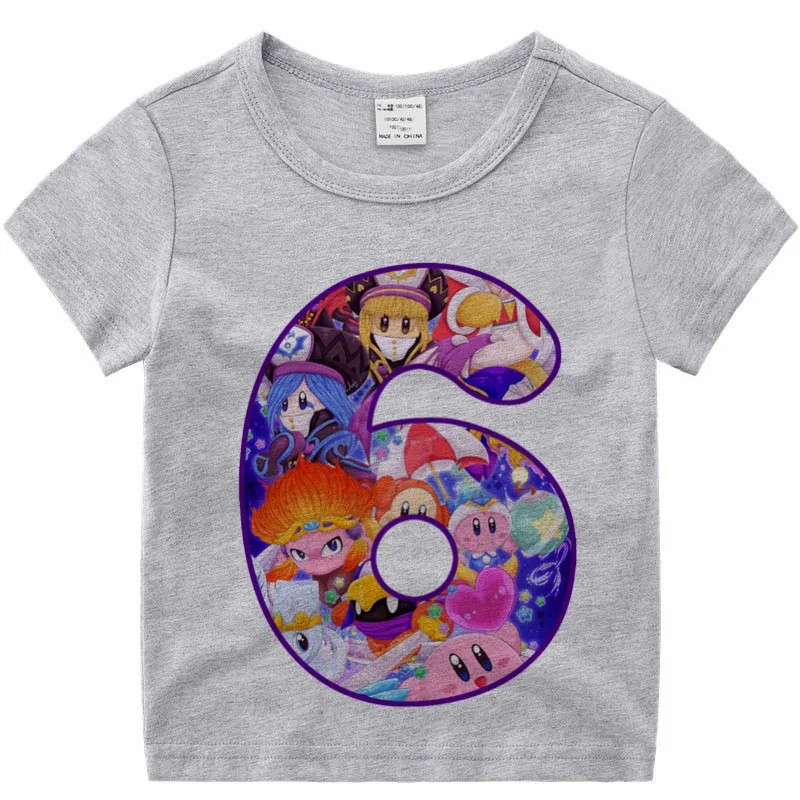 P251-6-grey Детская футболка с надписью «Kirby Star Allies» на день рождения Детская футболка с короткими рукавами для дня рождения Детские маски подарок на день рождения дропшиппинг - Цвет: P251-6-grey