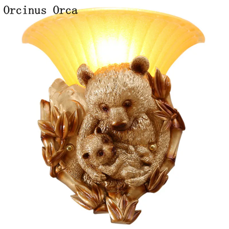 

European creative Golden Bear wall lamp living room corridor bedroom Bedside Lamp Retro warm glass wall lamp