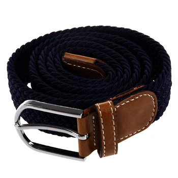 

Unisex Men Women Stretch Braided Elastic Leather Buckle Belt Waistband Dark blue