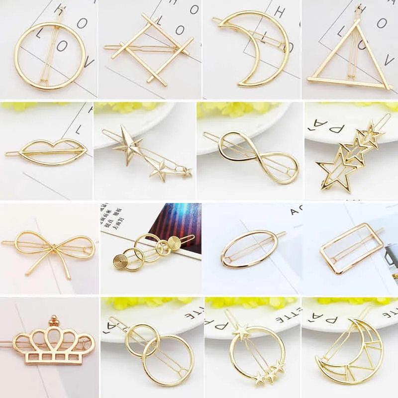 

Fashion Woman Hair Accessories Triangle Hair Clip Pin Metal Geometric Alloy Hairband Moon Circle Hairgrip Barrette Girls Holder