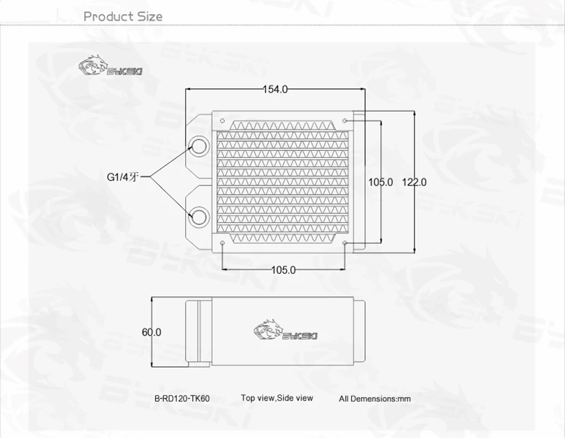 Bykski 60 мм толщиной 120 мм длина медный Однорядный радиатор компьютерный водоразрядный жидкий радиатор для 12 см вентиляторов B-RD120-TK60