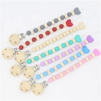 

35cm Baby Teether Bracelet Food Grade Silicone Chews Nurse Gift Toys Bear Teething Necklace pacifier Clip with DIY BABY custom