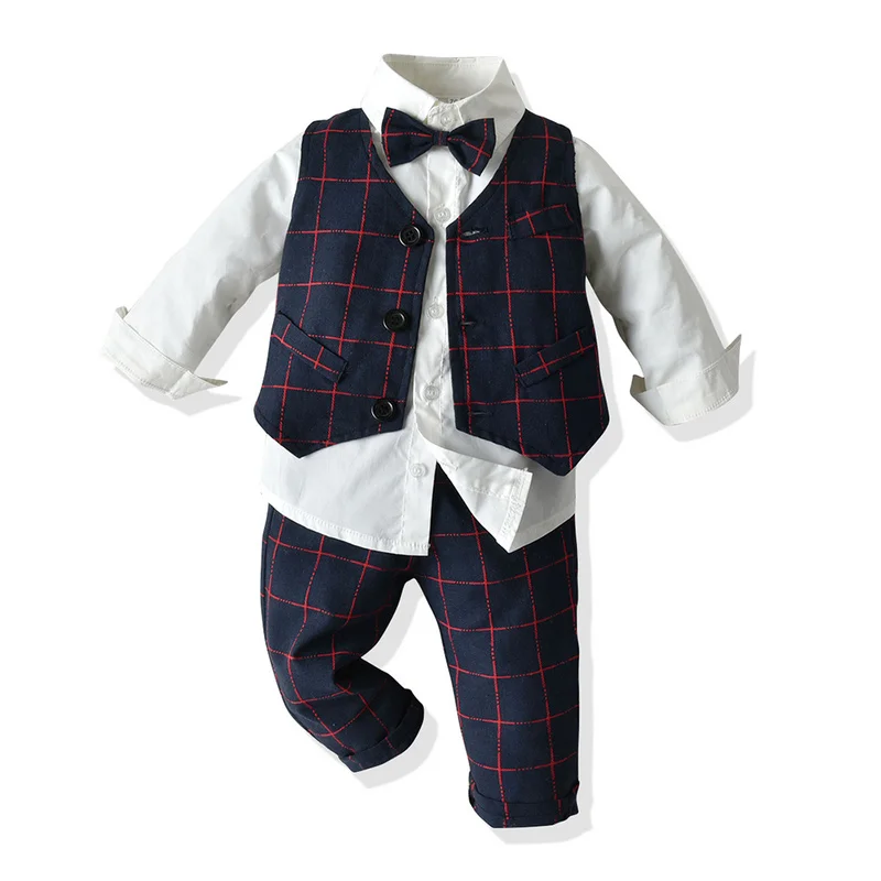 Tem Doger/комплекты одежды для маленьких мальчиков, зимняя одежда для новорожденных мальчиков, повседневный костюм из 3 предметов: Рубашка с длинными рукавами+ жилет+ штаны