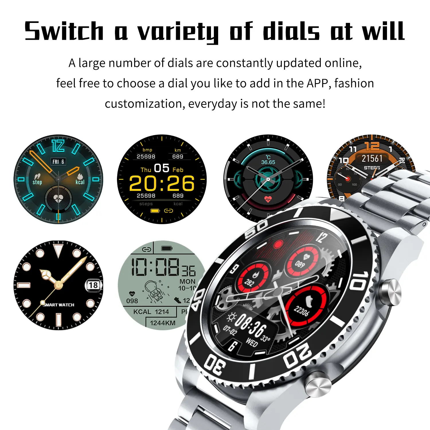 2021 New Fashion Water Ghost Fine Steel Strap Smart Watch Men Sport Business Watch for Rolex Watch SAMSUNG HUAWEI Woman Watch