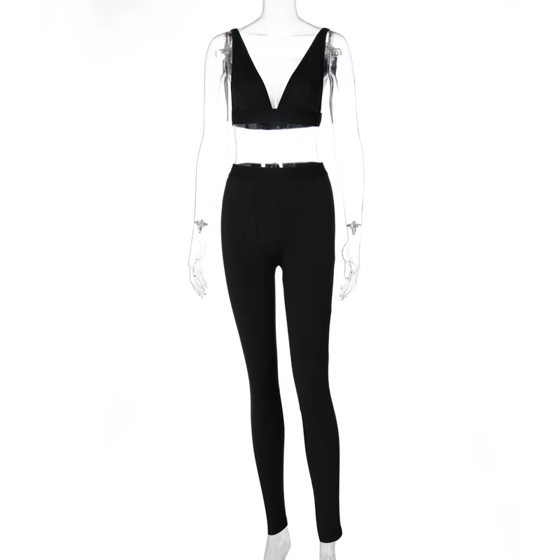 womens suit set 2021 Sleeveless V-Neck Crop Tops Leggings 2 Pieces Set Winter Women Fashion Streetwear Outfits Sportswear Tracksuit Dress Suits