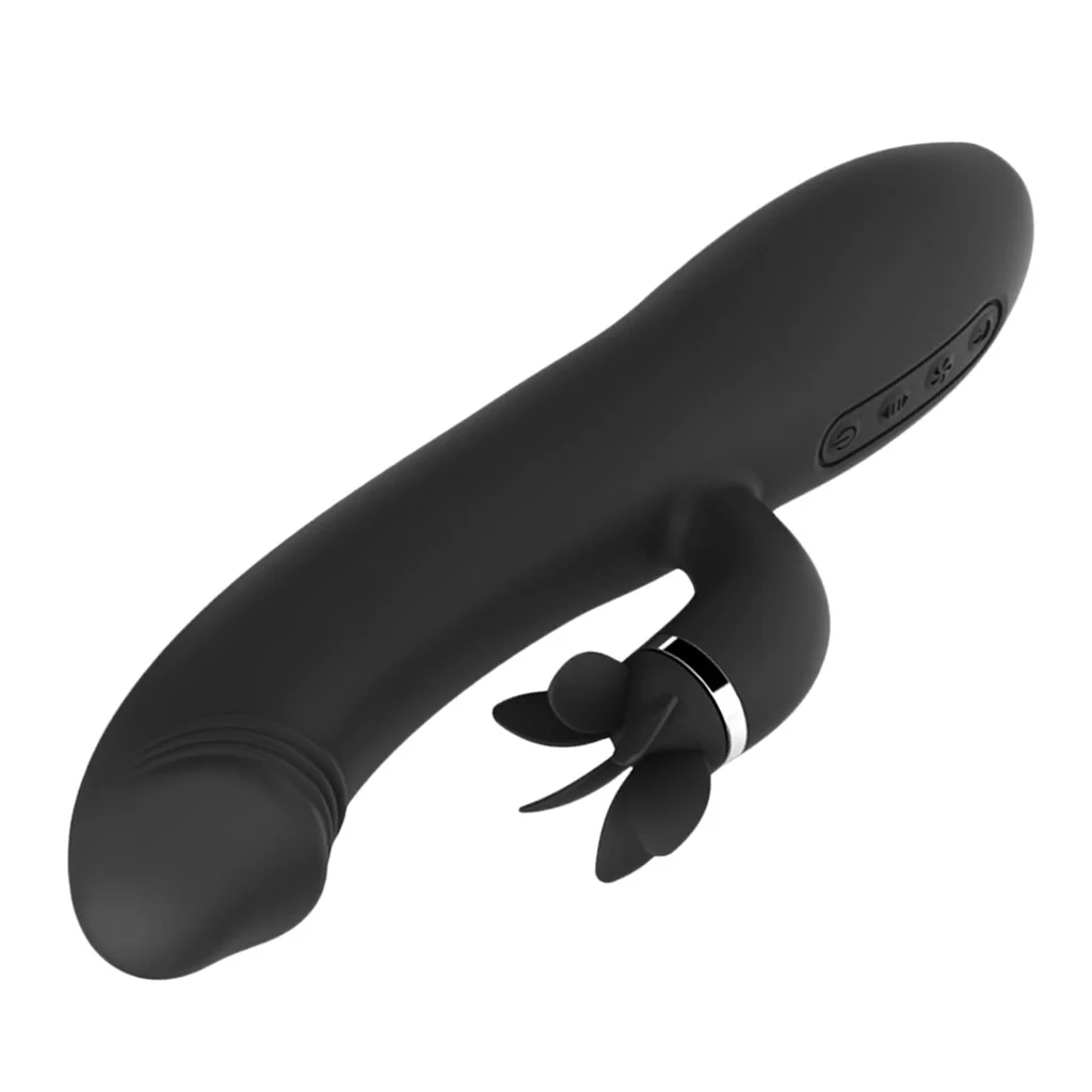 Waterproof Smooth Simulation Penes Double Headed Rotating Vagina Clitoris Breast Nipples Vibrator Adult Toys Black 