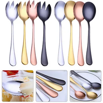 

Gold Salad Spoon Fork 2PCS Salad Spoon Stainless Steel Cutlery Set Serving Spoon Set Colorful Spoons