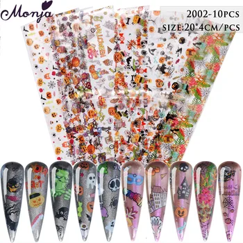 

Monja 10 Pcs/Pack Nail Art Sticker Halloween Christmas Styles Mix Pattern Transfer Nail Foil DIY Decal Tips Manicure Decoration