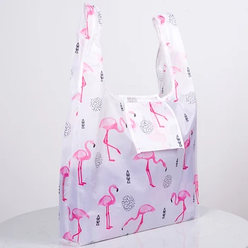 Green Foldable Reusable Eco Shopping Bag Flower Tote Folding Pink Flamingo Pocket Pouch Handbags Storage Bags