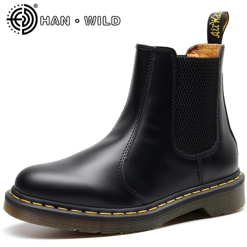 

Genuine Leather Plus Size Men Women Chelsea Boots British Style Women Ankle Boots Slip on Couples Casual Boots Spring Autumn