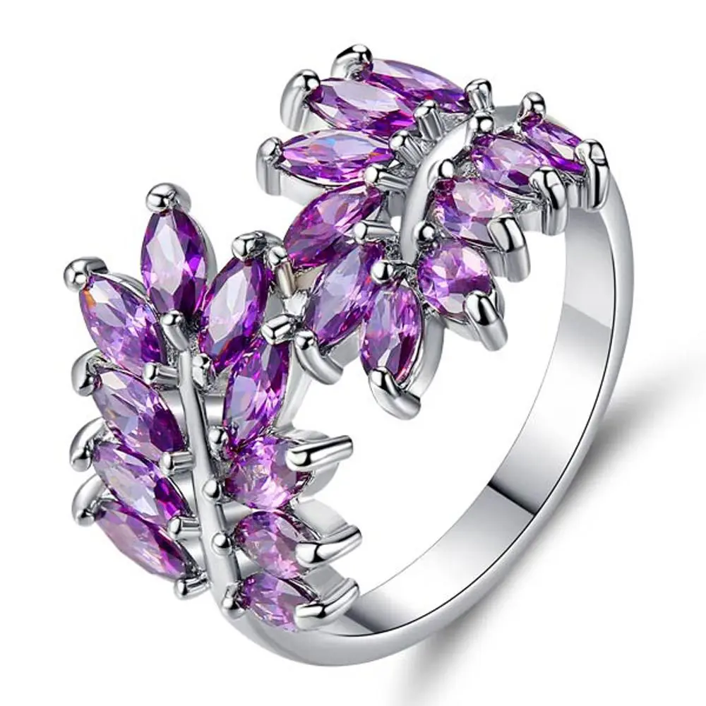 

FS1355 Individual creative leaf ring with zircon trim
