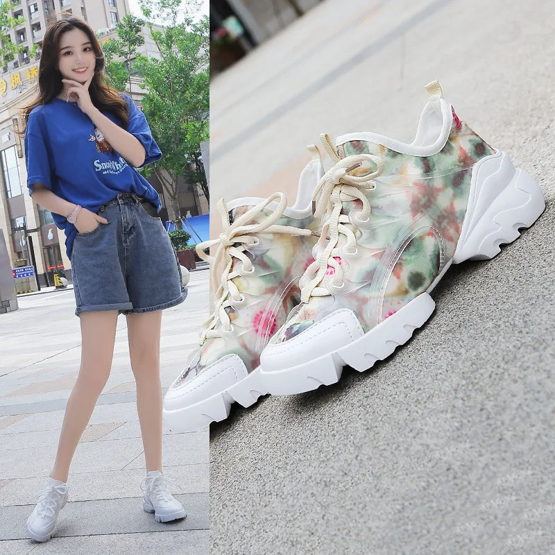 

Athletic Shoes Women's 2019 Summer New Style Printed Dad Shoes Platform Running in Elevator Shoes Women's