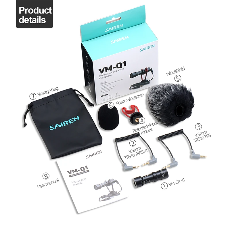 SAIREN VM Q1 3 5 мм дробовик видео микрофон Запись для DSLR камеры Gimbal смартфона Osmo Pocket