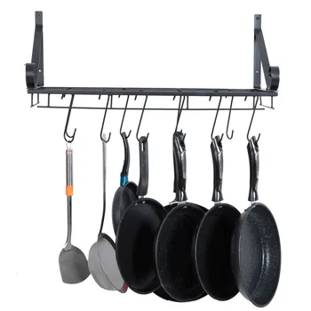 

Decorative Wall Mounted Storage Hanging Rack Wrought Iron Kitchen Pot Rack Shelf With 10 Hooks Saver Space Multi-Purpose Shelf