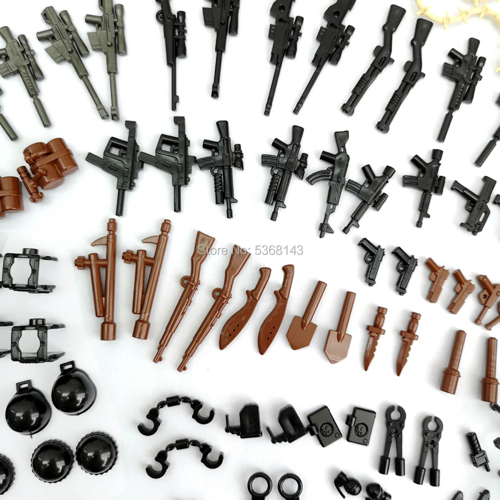  Custom Military Army Legoed Weapons and Accessories Set，Accessories - Hats Weapons Tools Military B