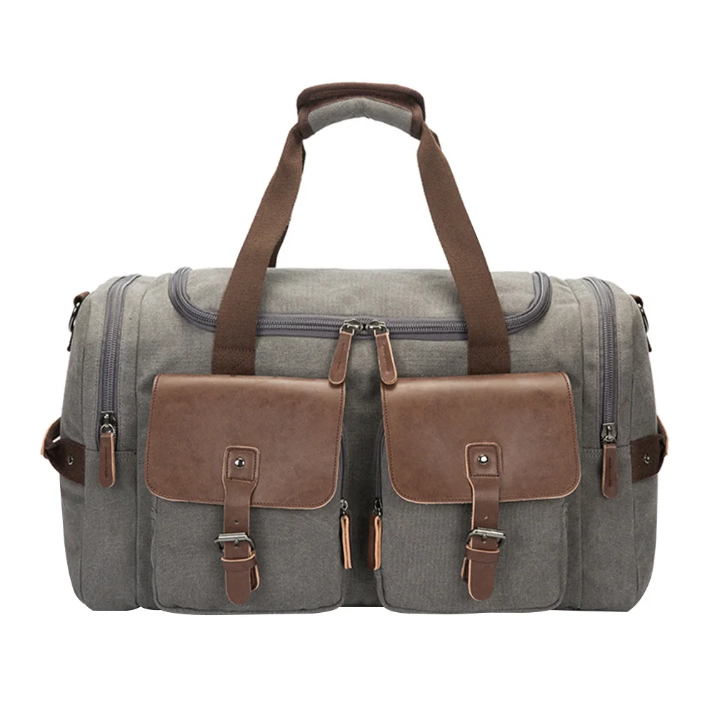

Double Zipper Waterproof Canvas Duffle Bag Multi Pockets Shopping Storage Single Shoulder Large Capacity Wear Resistant Vintage