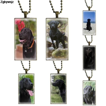 

Black Labrador Retriever Dog Art For Women Gift Design Fashion Vintage Glass Women Rectangle Necklace Pendants