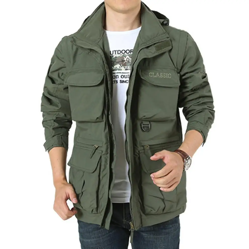 

Men's Hooded Jacket Outwear Sport-wear Detachable Sleeve Loose Outdoor Mountaineering Thin Long Sleeve Casual Jacket Clothing