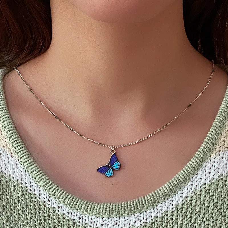 Bohemian Cute Blue Butterfly Choker Necklace for Women Clavicle (5)