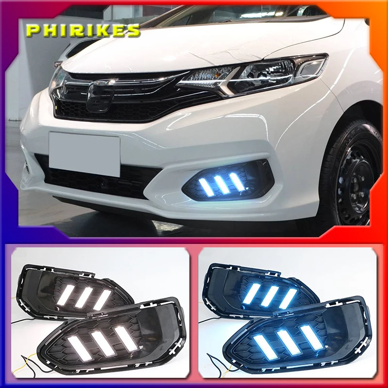 

2pcs LED DRL Daytime Running Lights Daylight Fog Lamp Cover With Turn signal lamp For Honda jazz fit 2018 2019
