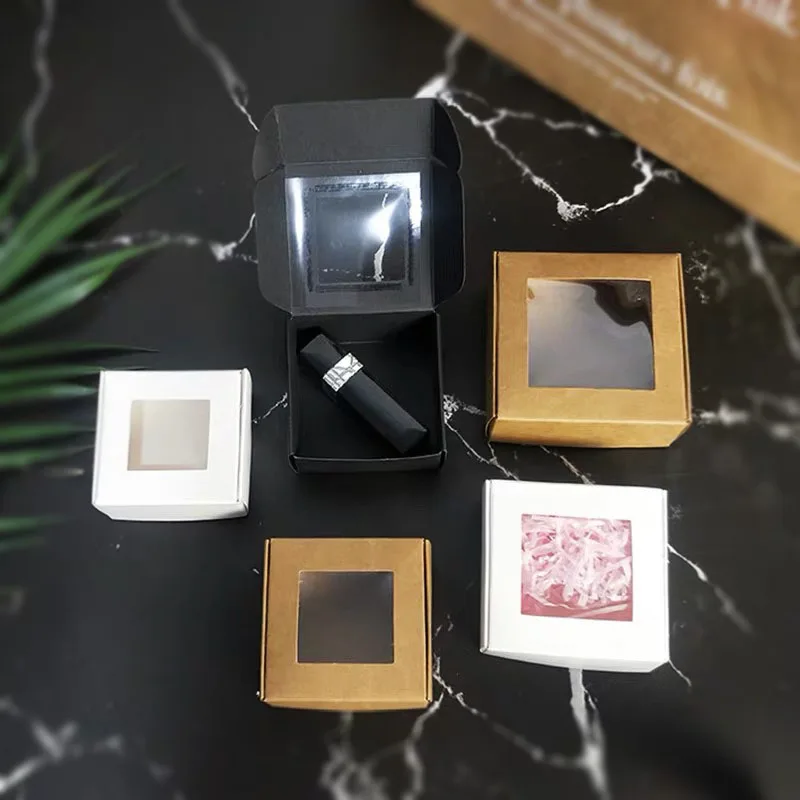 

50pcs/lot Black handmade soap packaging box,brown Kraft paper box with window, mini white wedding craft paper jewelry gift boxes