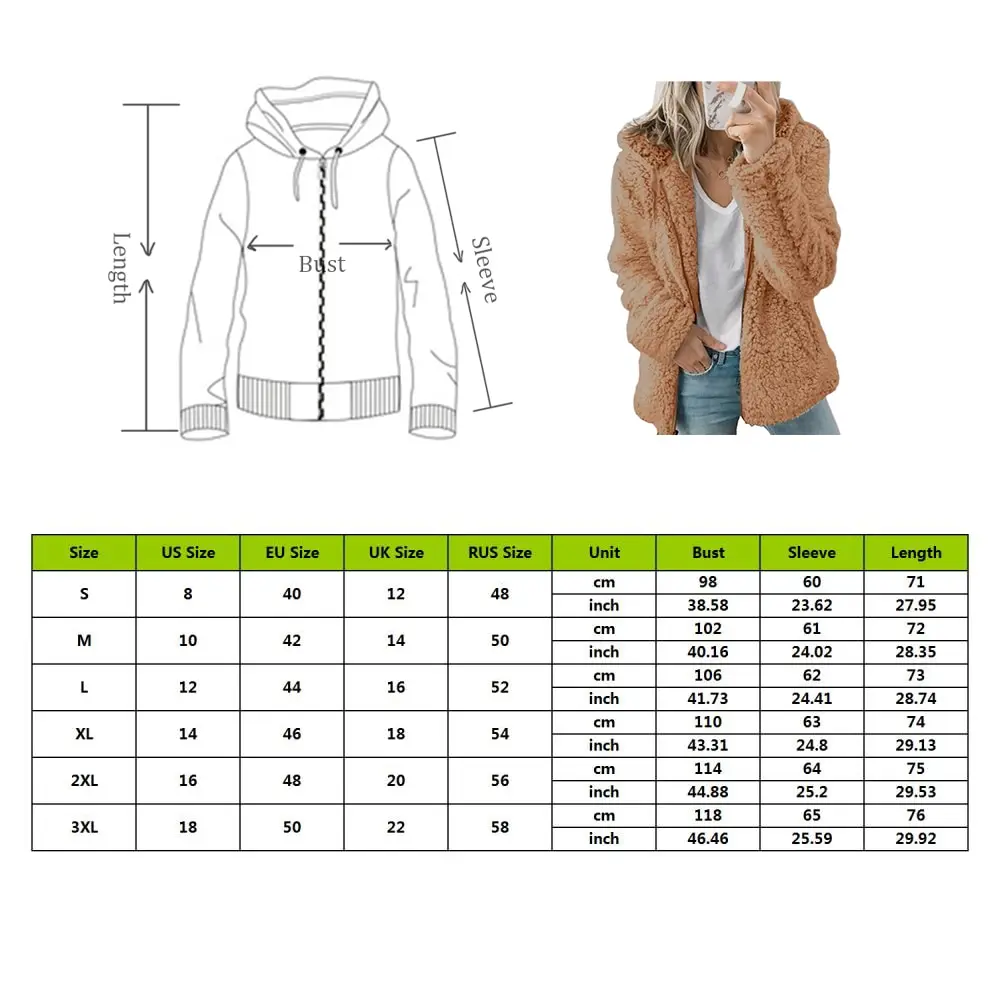Women Autumn Winter Jacket Female Coat Causal Soft Hooded Fleece Plush Warm Plus Size Faux Fur Fluffy Zipper Top Sudadera