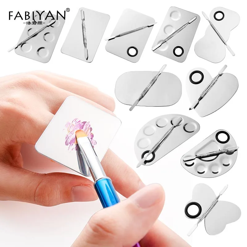 

Stainless Steel Six-hole Shape Palette Spatula Plate Rod Nail Art Makeup Polish Gel Cream Foundation Eye shadow Mixer Tools Set