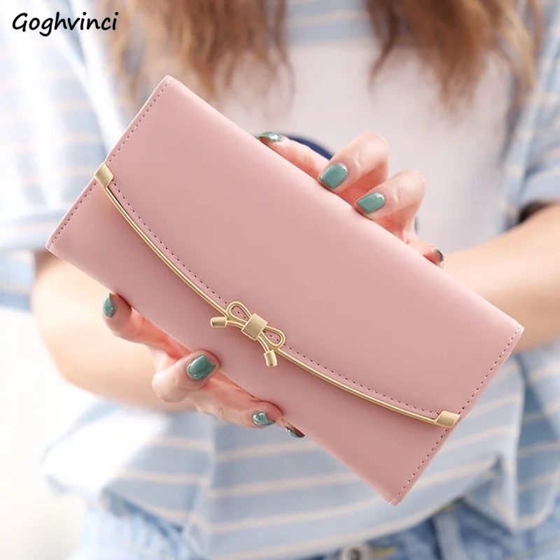 

Long Wallets Women Bow Hasp Fashion Sweet Ladies Money Card Holder New Arrival Matte Leather Simple Solid Elegant Female Cardbag