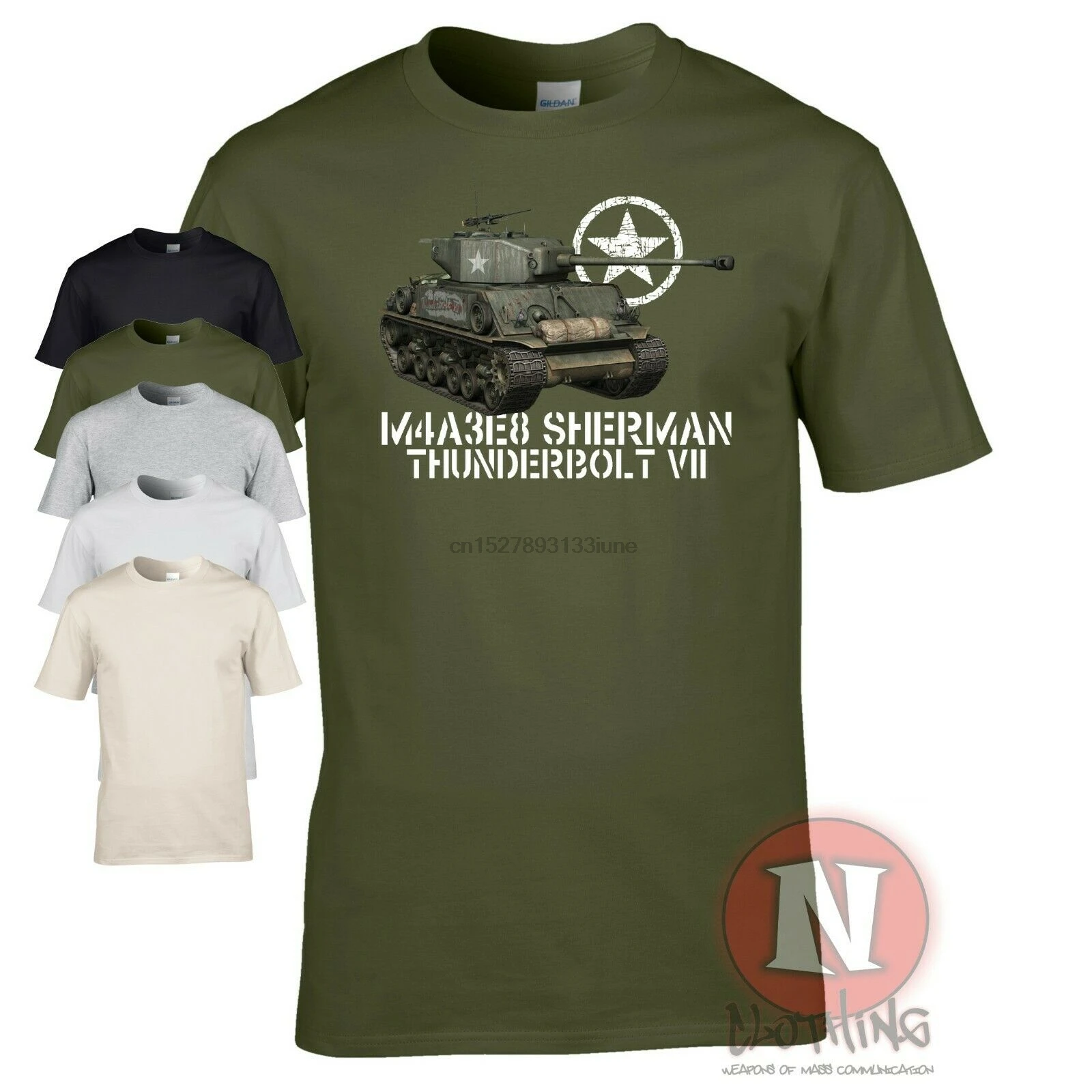 

M4A3E8 Sherman Tank T-Shirt Easy 8 Thunderbolt Ww2 D-Day Vehicle Allied Wwii Wot