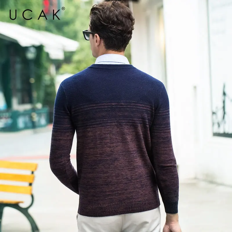 UCAK бренд мериносовой шерстяной мужской свитер осень зима толстый кашемировый пуловер мужской модный градиентный цветной мужской свитер Pull Homme U3055