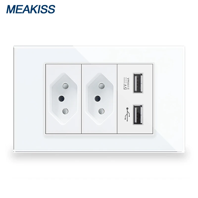 H88822f3446cb4765bbc7a748ed55865aS Brazil socket USB 2A fast charging tempered glass panel fireproof material home electrical plug socket