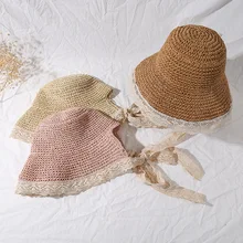 Популярная летняя соломенная шляпа с широкими полями для женщин, женская пляжная Складная соломенная шляпа с бантом и цветком, шляпа от солнца, один размер в ширину