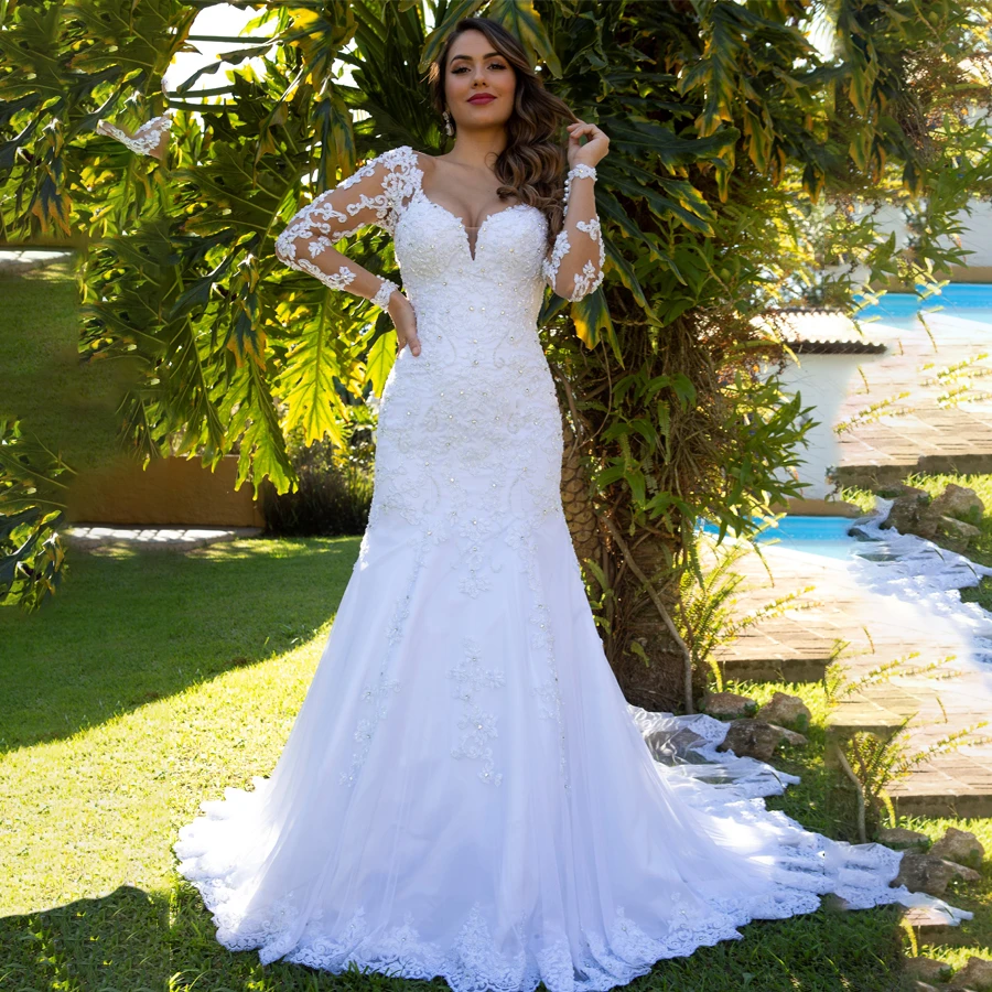 Sweetheart A Line Dropped Waist Lace Wedding Dress With Crystals Long Sleeeves Bridal Dress Vestido De Novia Con Mangas Wedding Dresses Aliexpress
